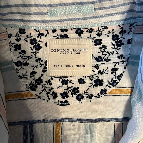NWT Denim & Flower Men’s Linen Button Down Striped Shirt Size Small - Picture 3 of 3